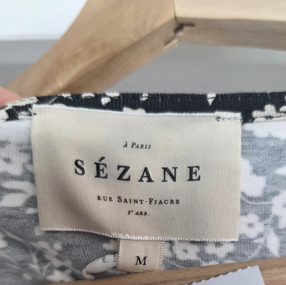 Sezane Pippa Dress Short Mini Madison Print Black Floral Size Medium New - Picture 8 of 8
